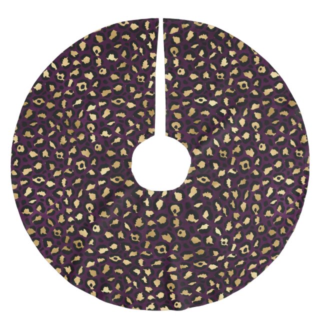 Purple and Gold Leopard Series Design 2 Brushed Polyester Tree Skirt (Front)