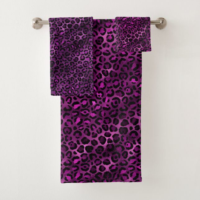 Purple and Gold Leopard Series Design 3 Bath Towel Set (Insitu)