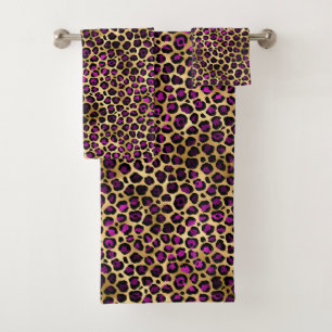 Purple and Gold Leopard Series Design 4 Bath Towel Set