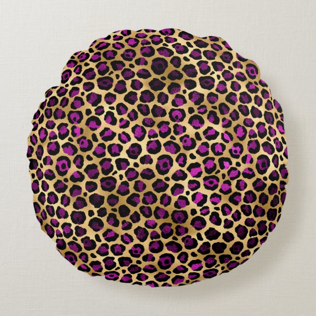 Purple and Gold Leopard Series Design 4 Round Pillow (Front)