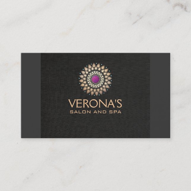 Purple and Gold Lotus Mandala Salon Spa Business Card (Front)