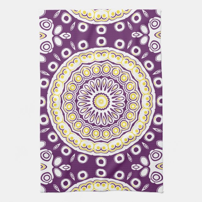 Purple and Gold Mandala Pattern Kitchen Towel (Vertical)