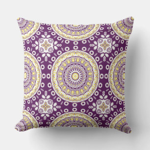 Purple and Gold Mandala Pattern Throw Pillow