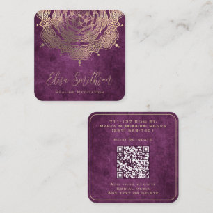  Purple And Gold Mandala Reiki Healing Meditation Square Business Card