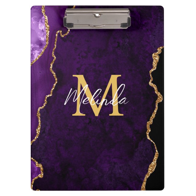 Purple and Gold Marble Agate Clipboard (Front)