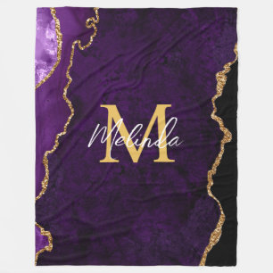 Purple and Gold Marble Agate Fleece Blanket