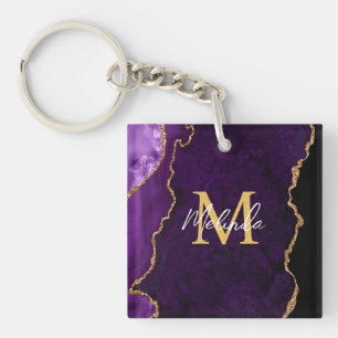 Purple and Gold Marble Agate Keychain