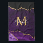 Purple and Gold Marble Agate Kitchen Towel<br><div class="desc">This kitchen towel features an elegant and glamourous agate marble background with geode gemstone detailing and faux gold glitter accents. The monogram combines handwritten script and modern sans serif fonts for a classy and sophisticated look. This will make the ideal gift as it can be customized with a name and...</div>