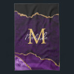 Purple and Gold Marble Agate Kitchen Towel<br><div class="desc">This kitchen towel features an elegant and glamourous agate marble background with geode gemstone detailing and faux gold glitter accents. The monogram combines handwritten script and modern sans serif fonts for a classy and sophisticated look. This will make the ideal gift as it can be customized with a name and...</div>