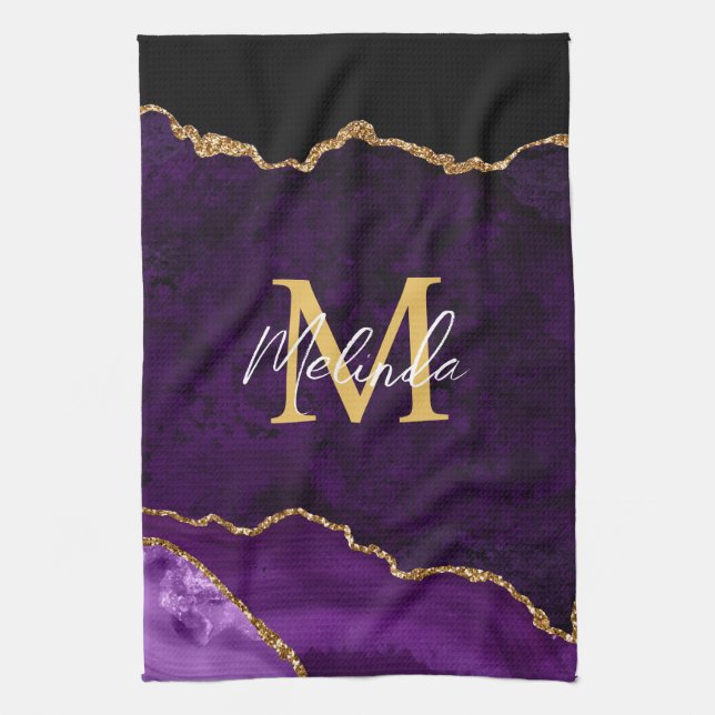 Purple and Gold Marble Agate Kitchen Towel (Vertical)