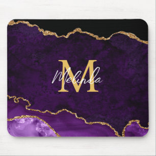 Purple and Gold Marble Agate Mouse Pad
