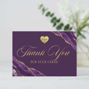 Purple and Gold Marble Business Thank You Card
