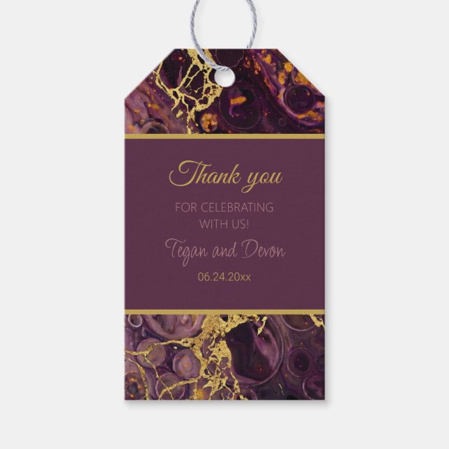 Purple And Gold Marble  Gift Tags (Front)