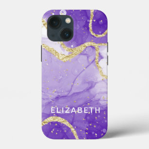 purple and gold marble glitter personalized  iPhone 13 mini case