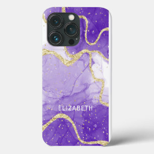 purple and gold marble glitter personalized iPhone 13 pro case