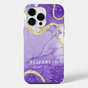 purple and gold marble glitter personalized  iPhone 14 pro max case
