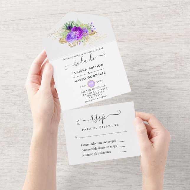 Purple and Gold Mardi Gras  Birthday Party All In One Invitation (Tearaway)