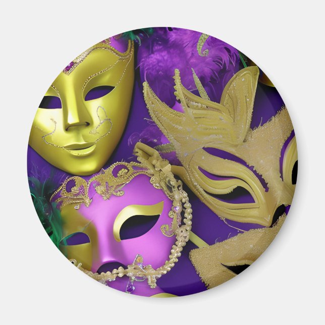 Purple and Gold Masquerade Masks Mardi Gras Magnet (Front)
