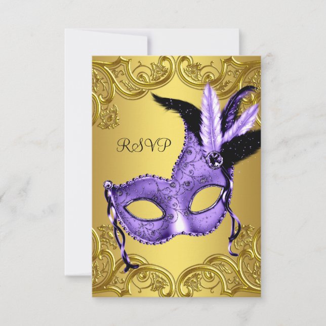 Purple and Gold Masquerade Party RSVP (Front)