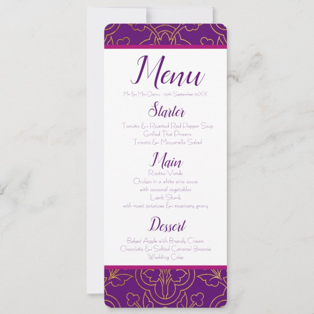 Purple and Gold Menu Invitation (Front)