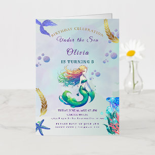 Purple and Gold Mermaid Birthday under the Sea  Foil Greeting Card