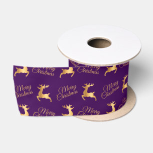 Purple and Gold Merry Christmas Word Art Satin Ribbon