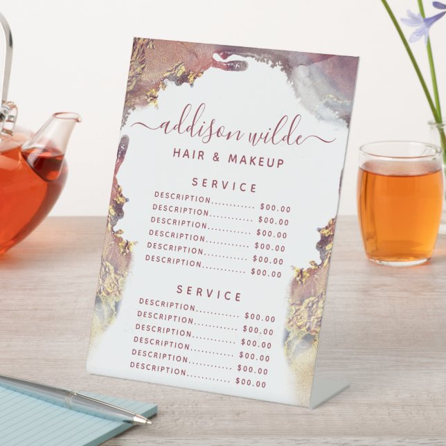 Purple And Gold Modern Liquid Ink Service Price Pedestal Sign (In SItu)