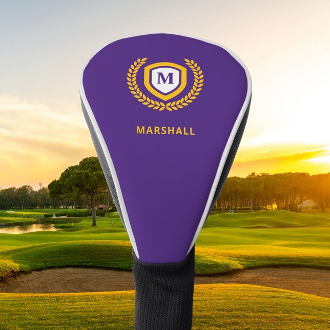 Purple and Gold Monogram Logo Crest Golf Head Cover (Creator Uploaded)
