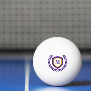 Purple and Gold Monogram Logo Crest Ping Pong Ball
