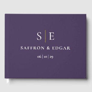 Purple And Gold Monogram Wedding Guest Book