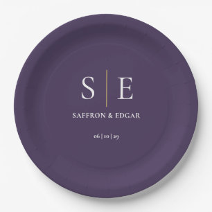 Purple And Gold Monogram Wedding Paper Plate