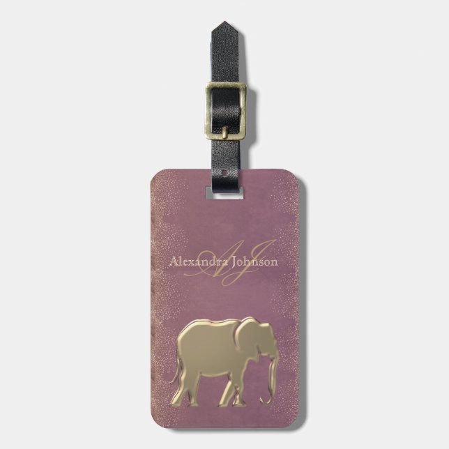 Purple and Gold Monogrammed Luggage Tag (Front Vertical)