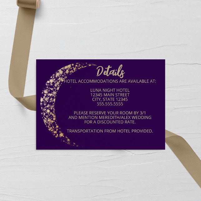 Purple and Gold Moon and Back Wedding Enclosure Card (Creator Uploaded)