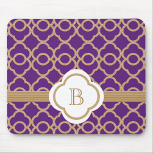 Purple and Gold Moroccan Monogrammed Mouse Pad