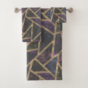 Purple and gold mosaic pattern bath towel set