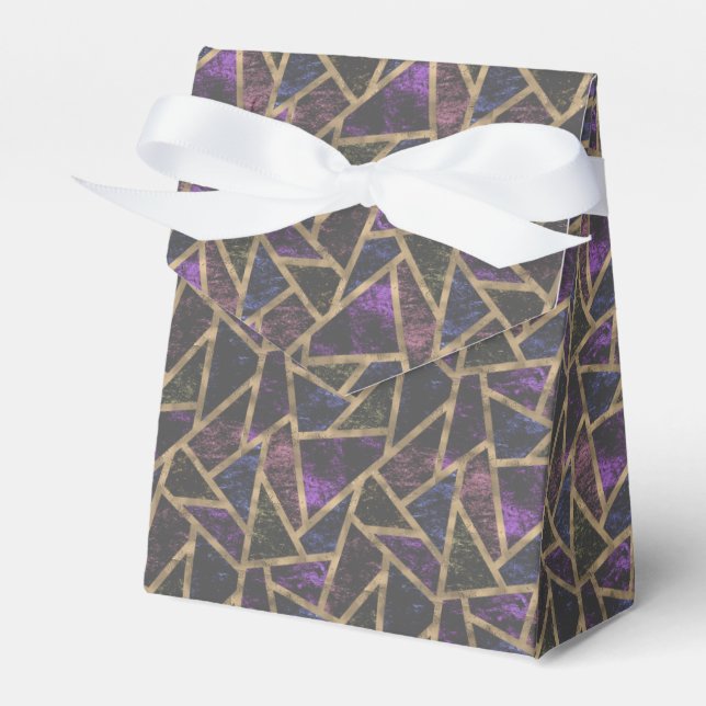 Purple and gold mosaic pattern favor box (Front Side)