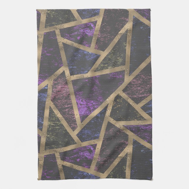 Purple and gold mosaic pattern kitchen towel (Vertical)