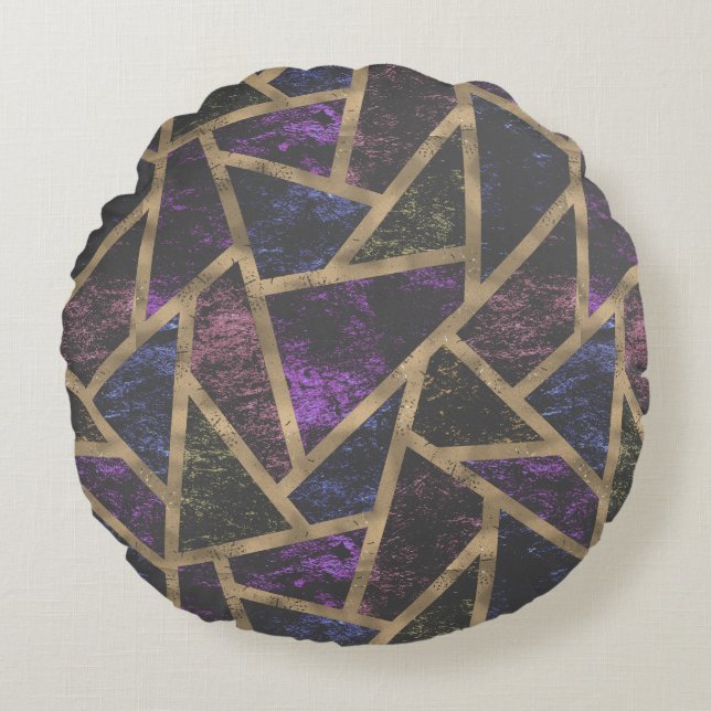 Purple and gold mosaic pattern round pillow (Front)