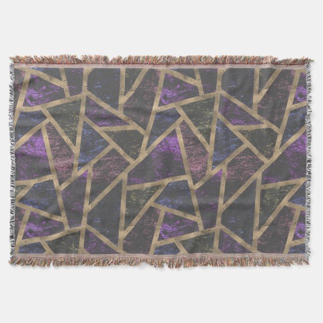 Purple and gold mosaic pattern throw blanket (Front)