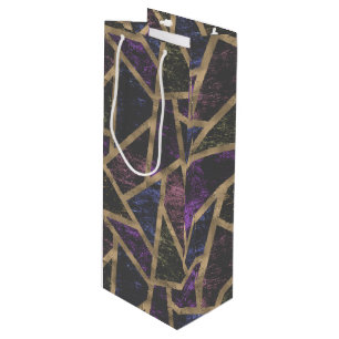 Purple and gold mosaic pattern wine gift bag