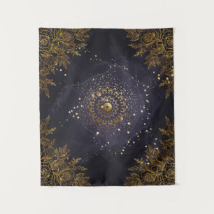 Purple and Gold Ornate flourish floral Tapestry