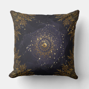 Purple and Gold Ornate flourish floral Throw Pillow