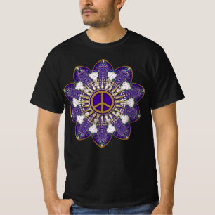 Purple and Gold Peace Sign Mandala T-Shirt