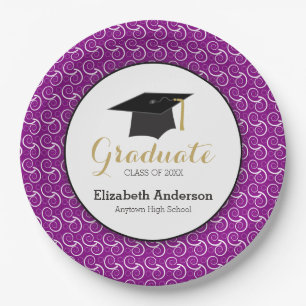 Purple and Gold, Personalized Graduation Paper Plate