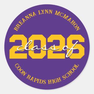 Purple and Gold Personalized Graduation Stickers