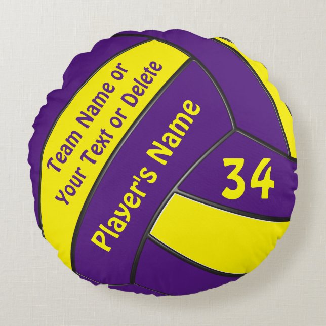 Purple and Gold Personalized Volleyball Gifts Round Pillow (Front)
