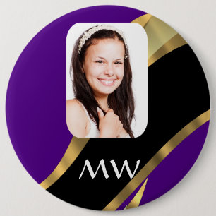 Purple and gold photo template 6 inch round button