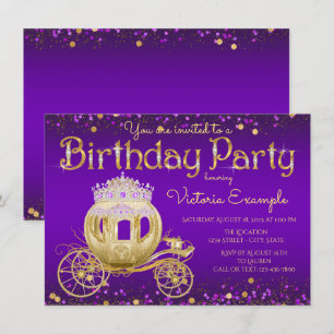 Purple and Gold Princess Birthday Party Invitation