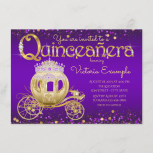 Purple and Gold Princess Quinceanera Invitation