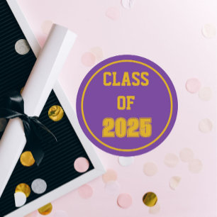 Purple and Gold School Colors Class Year Classic Round Sticker